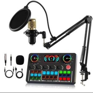 Ensemble d'Équipement Podcast, Modificateur de Voix et Microphone à Condensateur - Ensemble Microphone Podcast pour Gamers, Podcasting, Enregistrement, Chant, Streaming