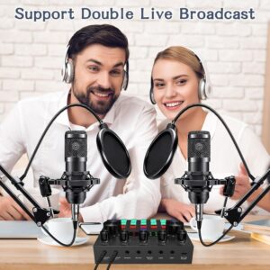 ALPOWL Podcast Microphone Bundles For 2 Audio Interface With Cardioid Pattern BM800 Microphone For Gamers And All-in-One DJ Mixer Perfect For Live Streaming Singing YouTube Gaming